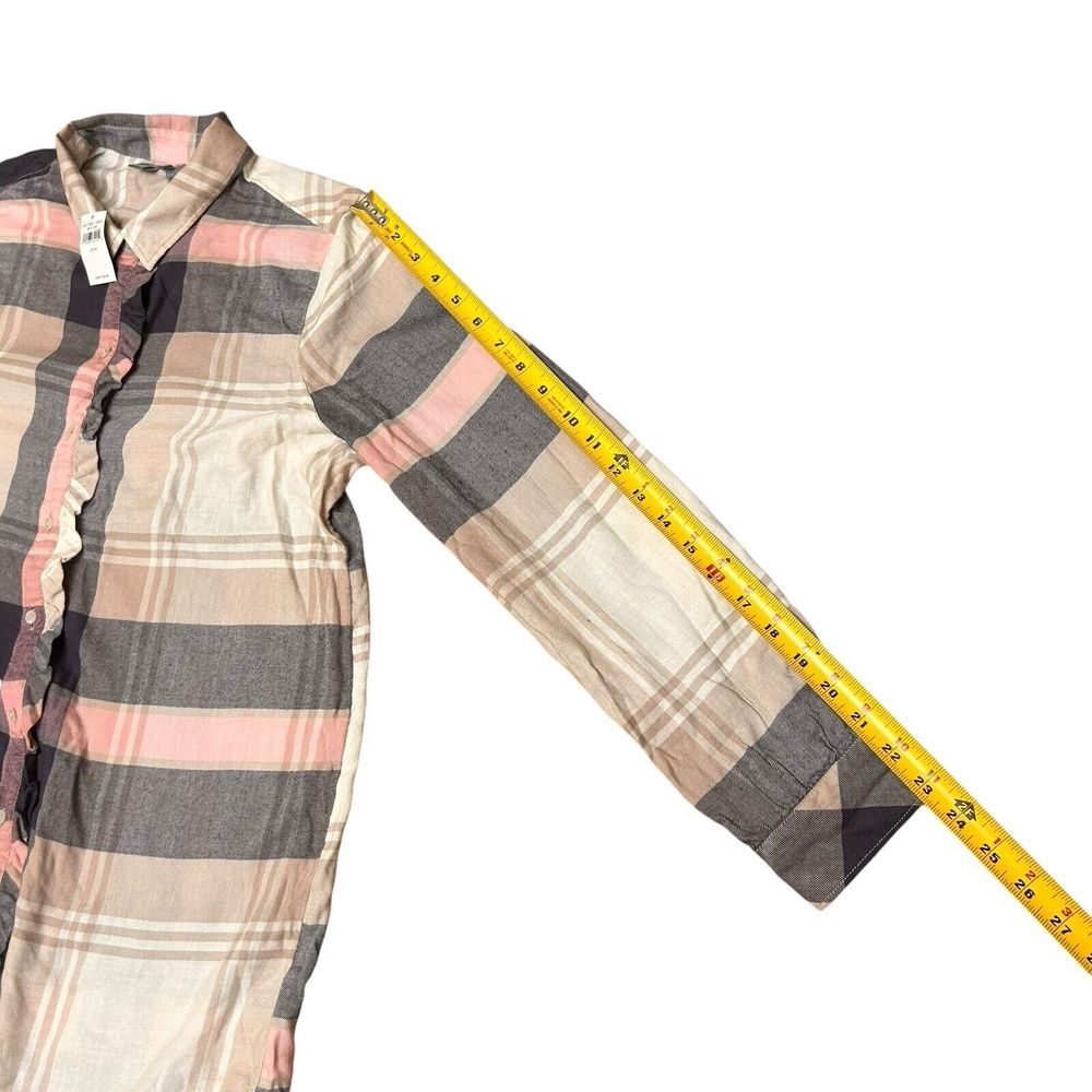 NEW AERIE SZ M LONG TUNIC STYLE BUTTON UP FLANNEL SHIRT PLAID TOP - Picture 8 of 9